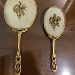Beautiful Antique mirror and hair brush set with flower details